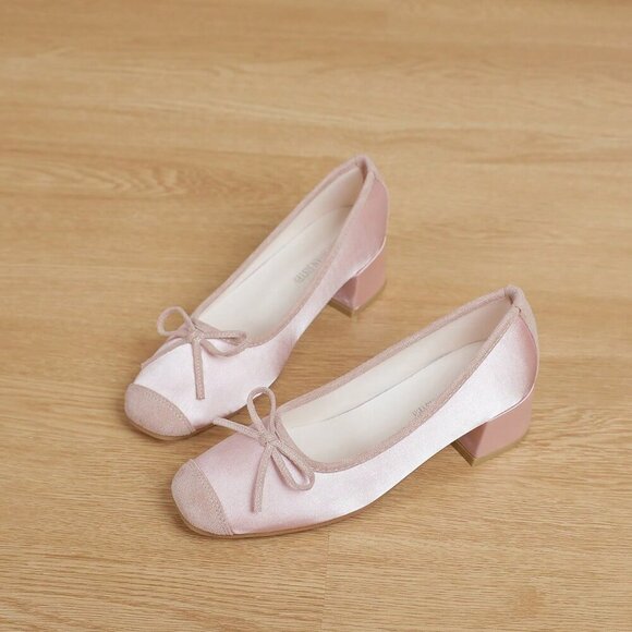 Pink Basics Women's Square Toe Chunky Heel Shoes - Picture 1 of 8